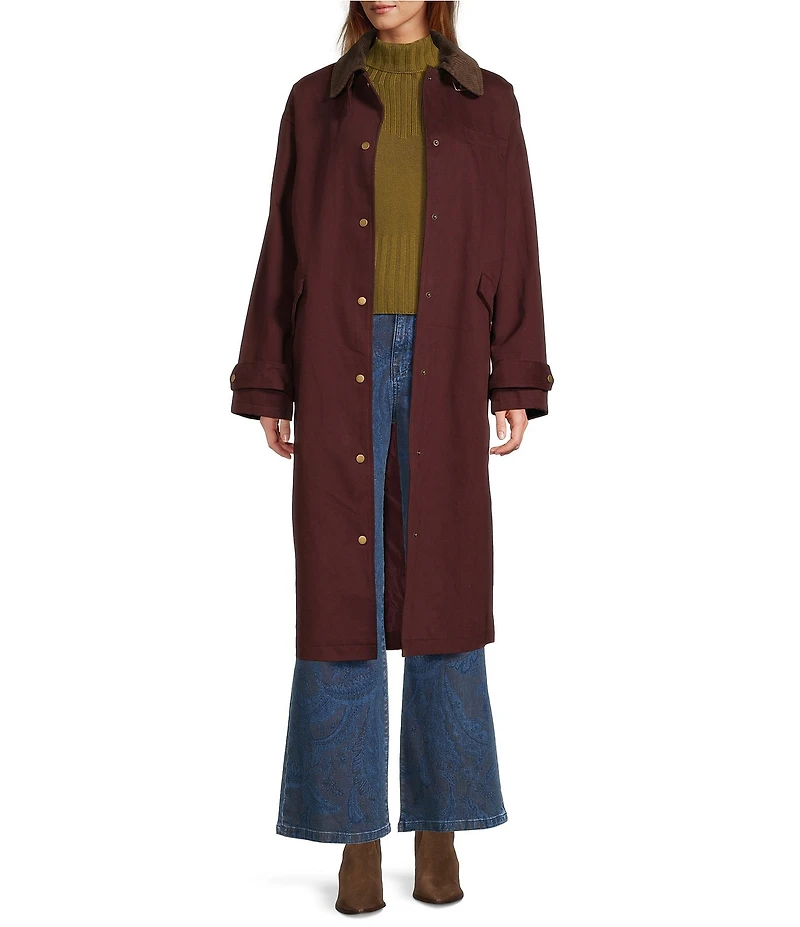 Line and Dot Chelsea Collared Neck Long Sleeve Corduroy Trench Coat