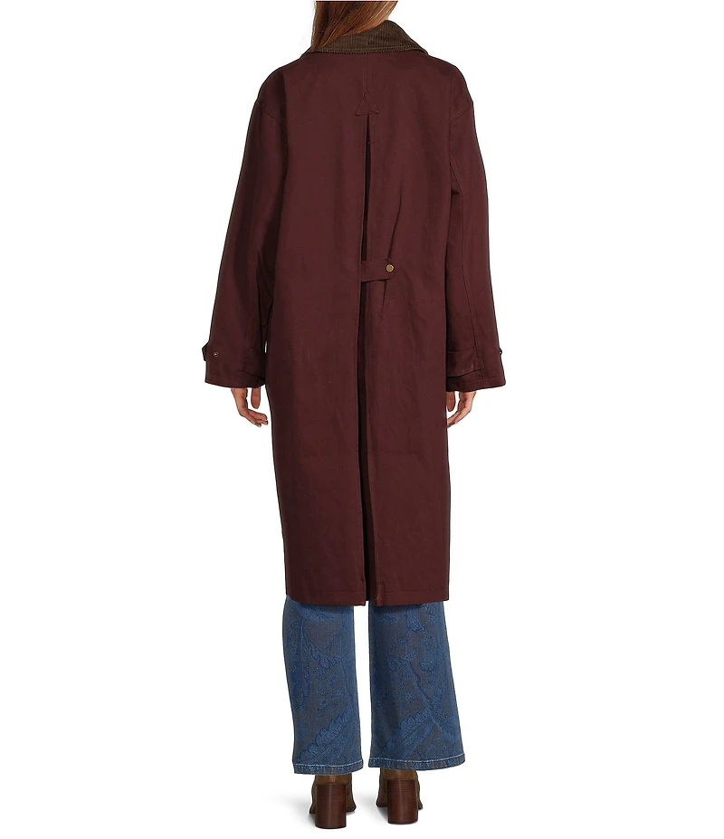 Line and Dot Chelsea Collared Neck Long Sleeve Corduroy Trench Coat