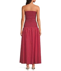 Line and Dot Claudina Stripe Print Strapless Drop Waist Smocked Maxi Dress