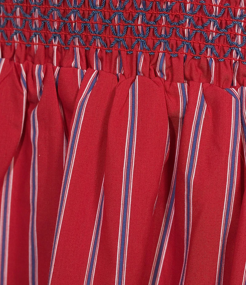 Line and Dot Claudina Stripe Print Strapless Drop Waist Smocked Maxi Dress