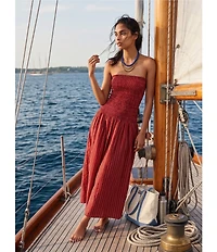 Line and Dot Claudina Stripe Print Strapless Drop Waist Smocked Maxi Dress