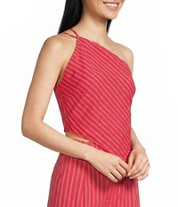 Line And Dot Claudine Stripe Print One-Shoulder Sleeveless Asymmetric Coordinating Top