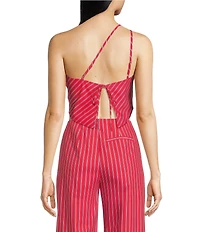 Line And Dot Claudine Stripe Print One-Shoulder Sleeveless Asymmetric Coordinating Top
