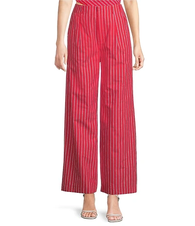 Line and Dot Claudine Stripe Print Wide Leg Coordinating Poplin Pants