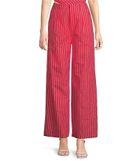 Line and Dot Claudine Stripe Print Wide Leg Coordinating Poplin Pants