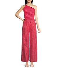 Line and Dot Claudine Stripe Print Wide Leg Coordinating Poplin Pants