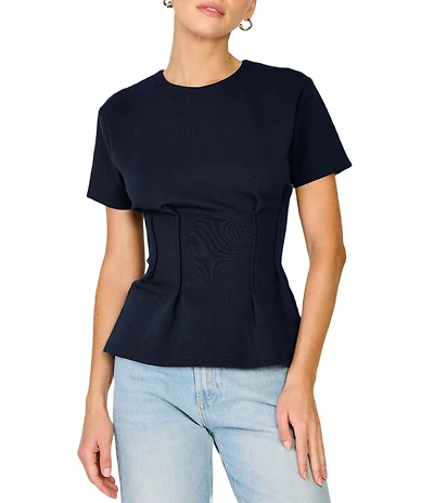 Line and Dot Coen Round Neck Short Sleeve Top