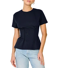 Line and Dot Coen Round Neck Short Sleeve Top