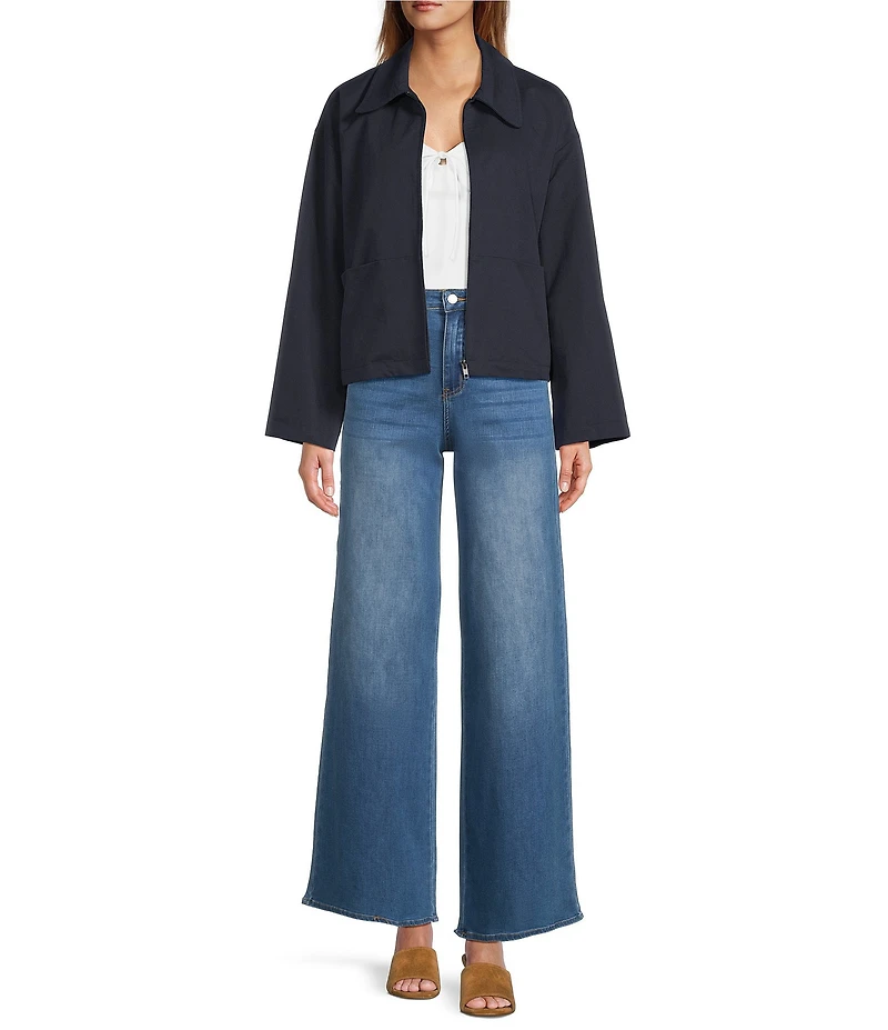 Line and Dot Collard Long Sleeve Zip Front Cropped Tux Jacket