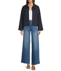 Line and Dot Collard Long Sleeve Zip Front Cropped Tux Jacket