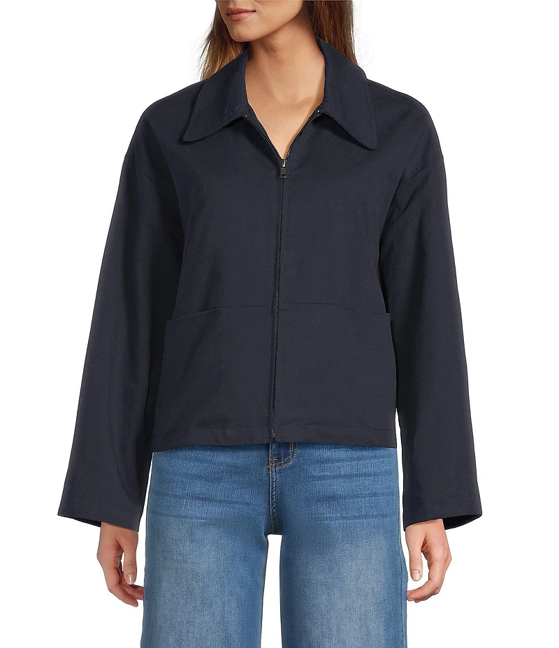 Line and Dot Collard Long Sleeve Zip Front Cropped Tux Jacket