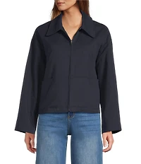 Line and Dot Collard Long Sleeve Zip Front Cropped Tux Jacket