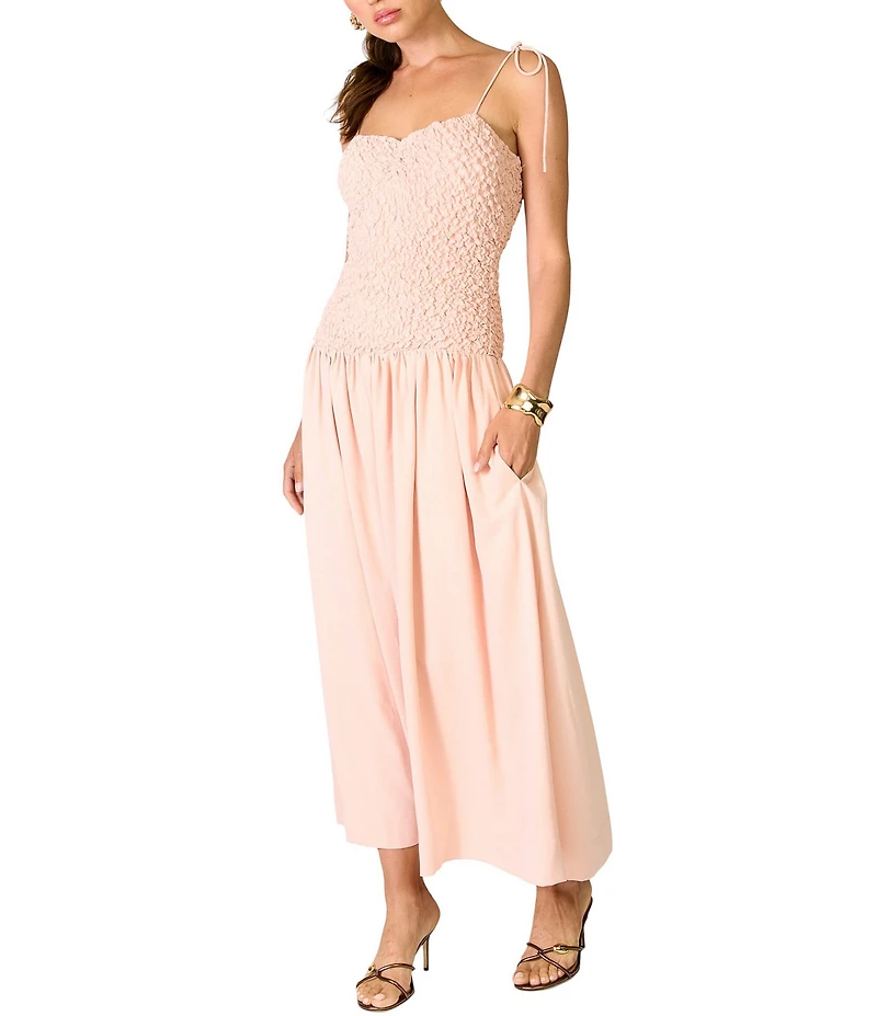 Line and Dot Daphne Sweetheart Neck Sleeveless Smocked Bodice Maxi Dress