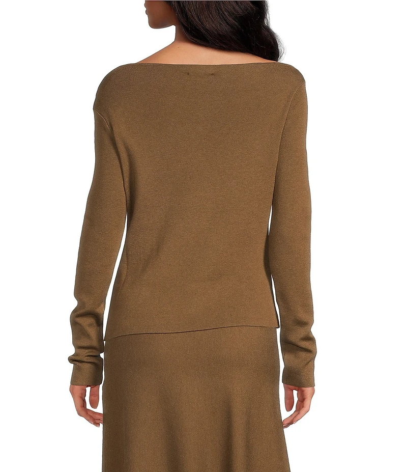 Line and Dot Delaina Coordinating Asymmetrical Neck Long Sleeve Knit Sweater Top