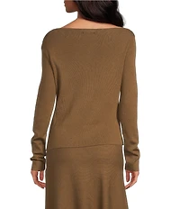 Line and Dot Delaina Coordinating Asymmetrical Neck Long Sleeve Knit Sweater Top