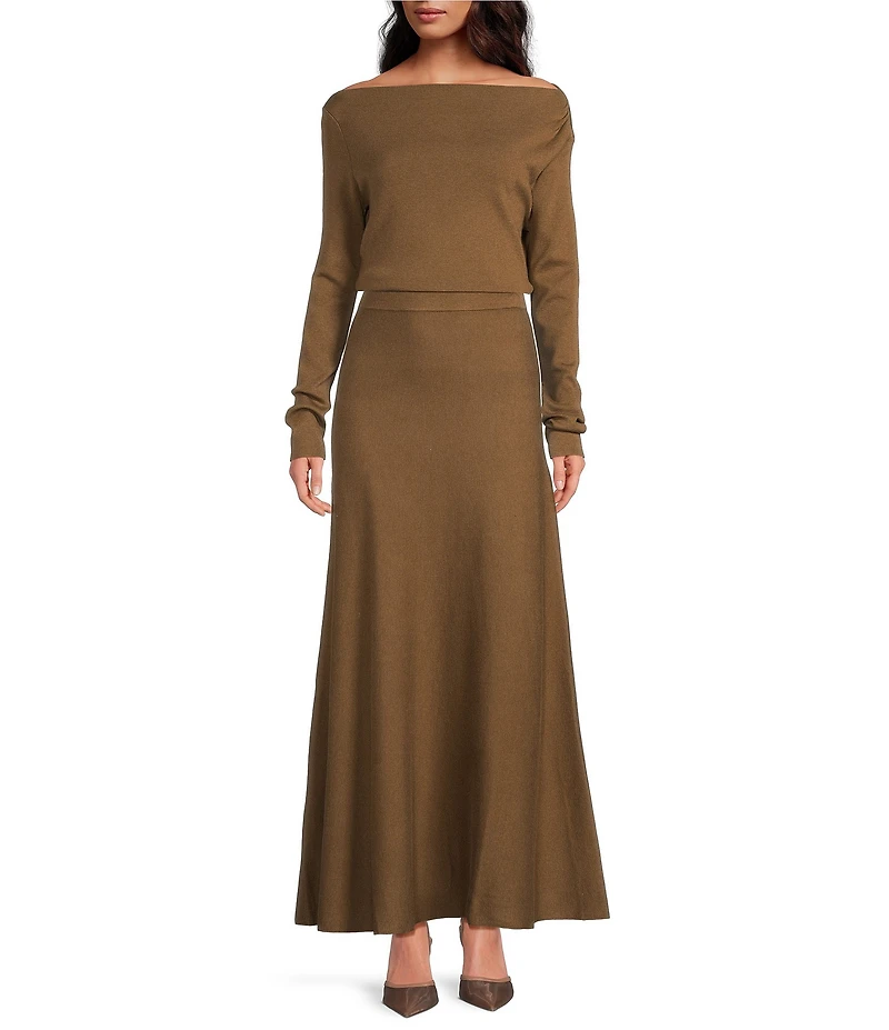 Line and Dot Delaina Coordinating Asymmetrical Neck Long Sleeve Knit Sweater Top