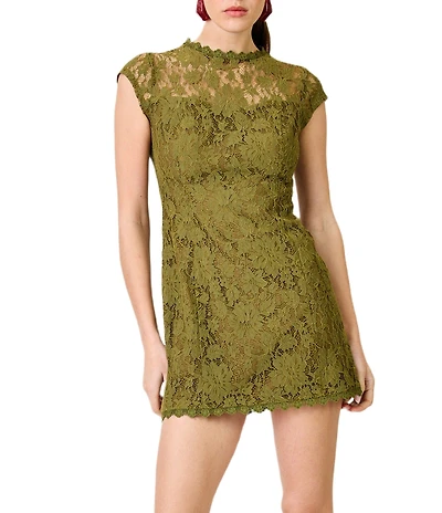 Line and Dot Demeter Lace Crew Neck Cap Sleeve Sheath Mini Dress