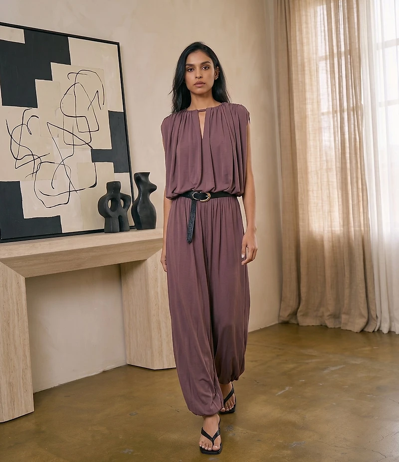 Line and Dot Diane Draped High Rise Bubble Leg Coordinating Knit Pants