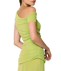 Line and Dot Divya Asymetric Neck Single Sleeve Coordinating Mesh Top