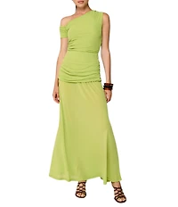 Line and Dot Divya Asymetric Neck Single Sleeve Coordinating Mesh Top