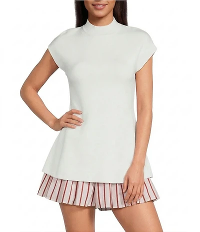 Line and Dot Druna Mock Neck Cap Sleeve Knit Peplum Top