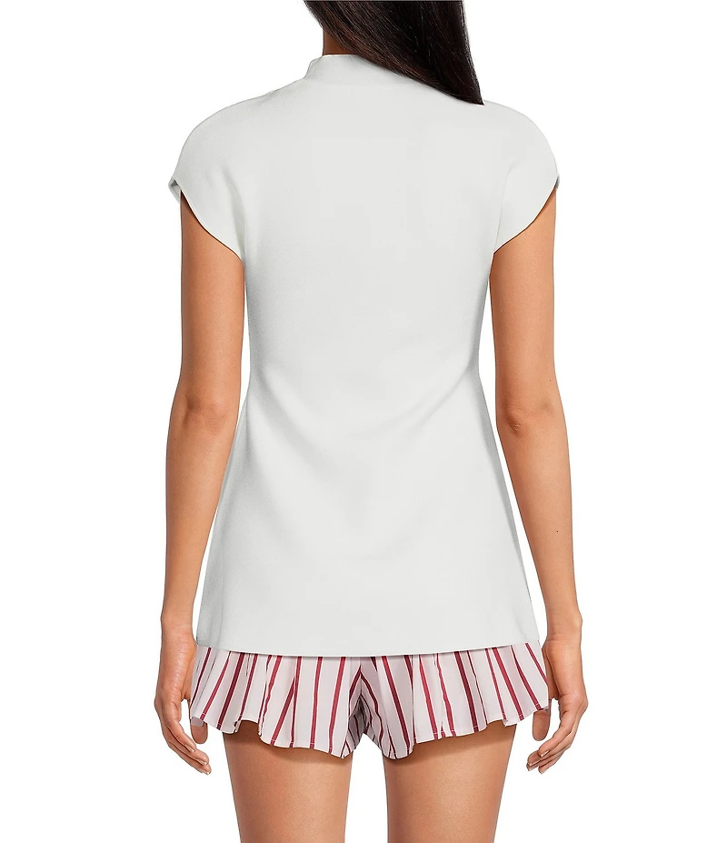 Line and Dot Druna Mock Neck Cap Sleeve Knit Peplum Top