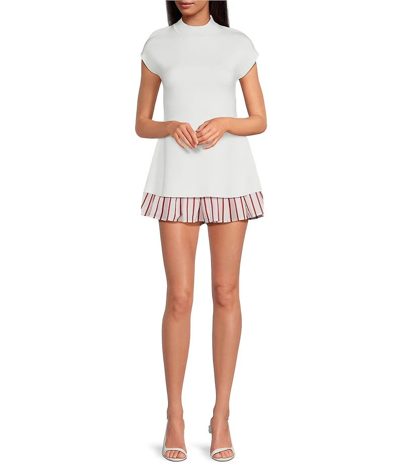 Line and Dot Druna Mock Neck Cap Sleeve Knit Peplum Top