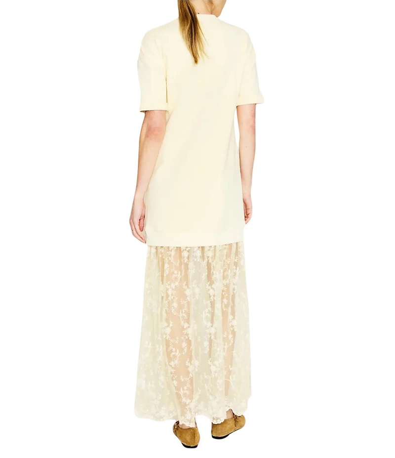 Line and Dot Esryn Round Neck Short Sleeve French Terry Lace Mix Shirt Maxi Dress