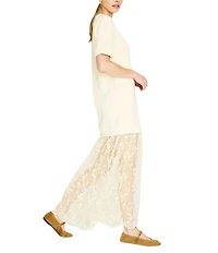 Line and Dot Esryn Round Neck Short Sleeve French Terry Lace Mix Shirt Maxi Dress
