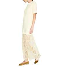Line and Dot Esryn Round Neck Short Sleeve French Terry Lace Mix Shirt Maxi Dress