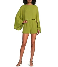 Line and Dot Fond Round Neckline Cape Chiffon Romper