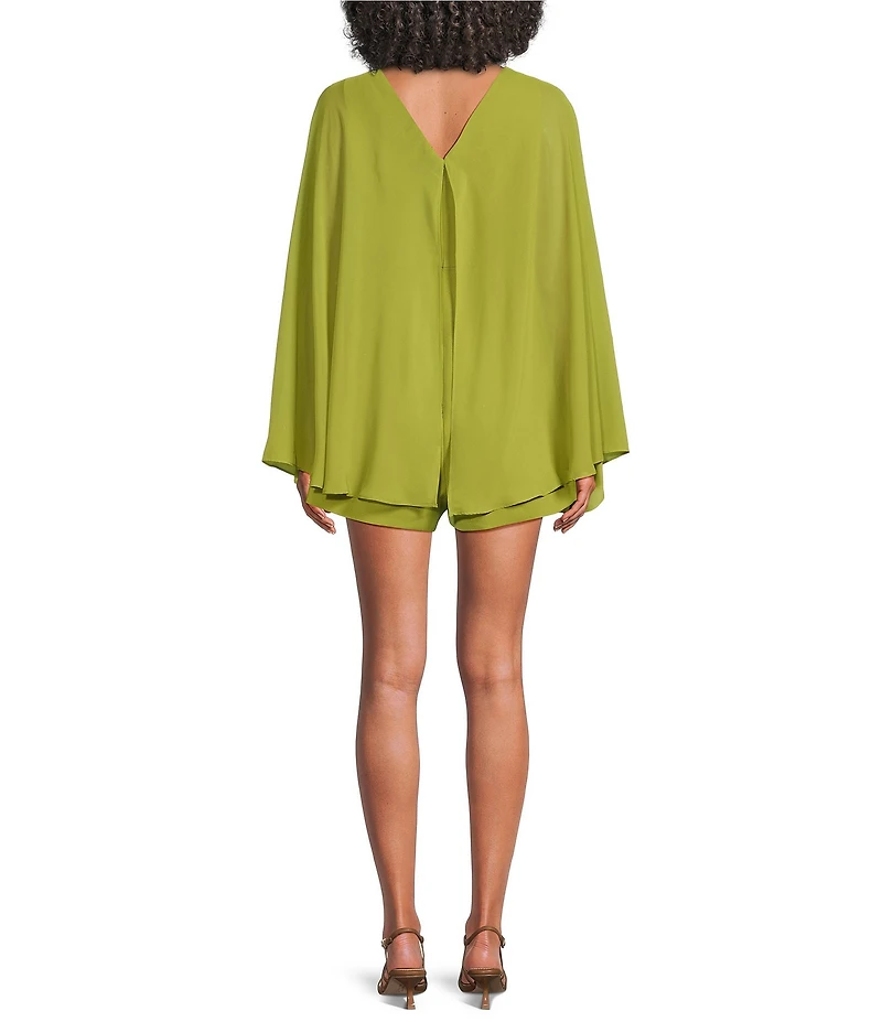 Line and Dot Fond Round Neckline Cape Chiffon Romper