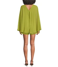 Line and Dot Fond Round Neckline Cape Chiffon Romper