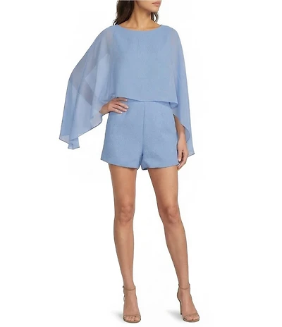 Line and Dot Fond Round Neckline Cape Chiffon Romper