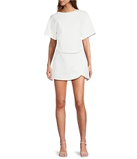 Line and Dot Gale High-Rise Faux Wrap Coordinating Mini Skirt