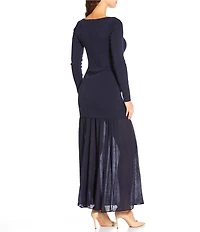 Line and Dot Gemma Round Neck Long Sleeve Mix Media Maxi Dress