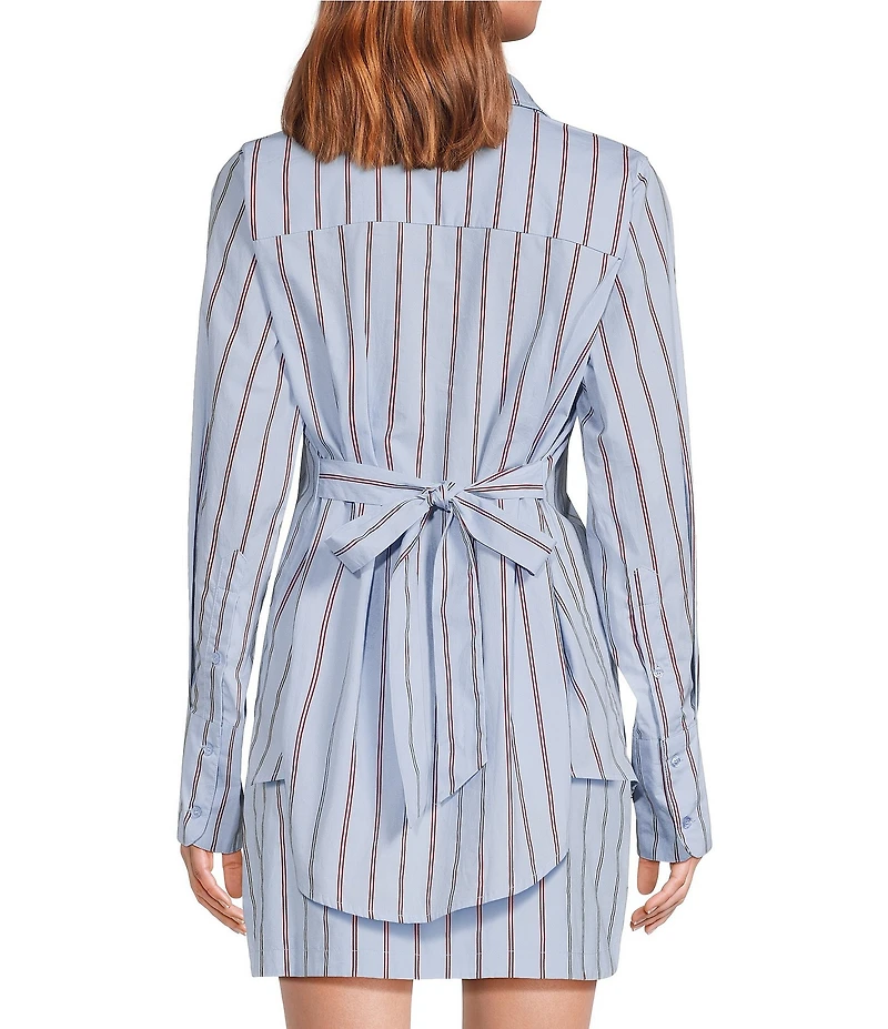 Line and Dot Getty Stripe Print Point Collar Long Sleeve Coordinating Poplin Top