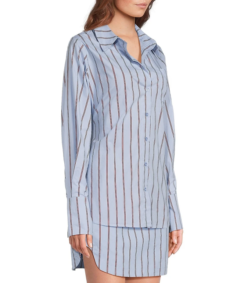 Line and Dot Getty Stripe Print Point Collar Long Sleeve Coordinating Poplin Top