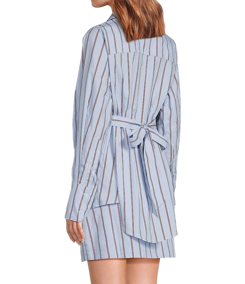 Line and Dot Getty Stripe Print Point Collar Long Sleeve Coordinating Poplin Top