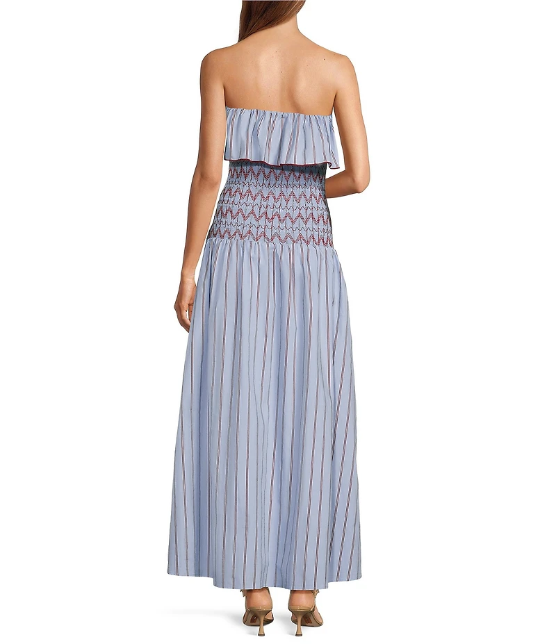 Line and Dot Getty Stripe Print Strapless Smocked Drop Waist Poplin Maxi Dress