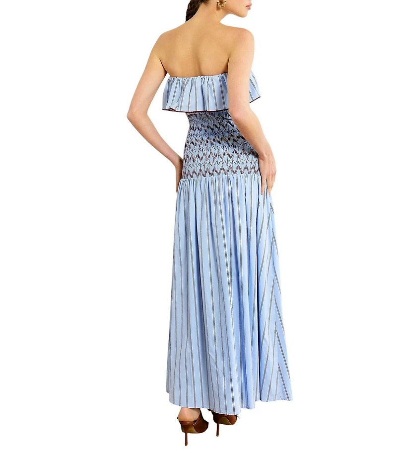 Line and Dot Getty Stripe Print Strapless Smocked Drop Waist Poplin Maxi Dress