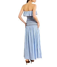 Line and Dot Getty Stripe Print Strapless Smocked Drop Waist Poplin Maxi Dress