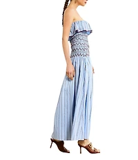 Line and Dot Getty Stripe Print Strapless Smocked Drop Waist Poplin Maxi Dress