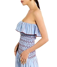 Line and Dot Getty Stripe Print Strapless Smocked Drop Waist Poplin Maxi Dress