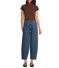 Line and Dot Grove Mock Neck Short Sleeve Textured Knit Top