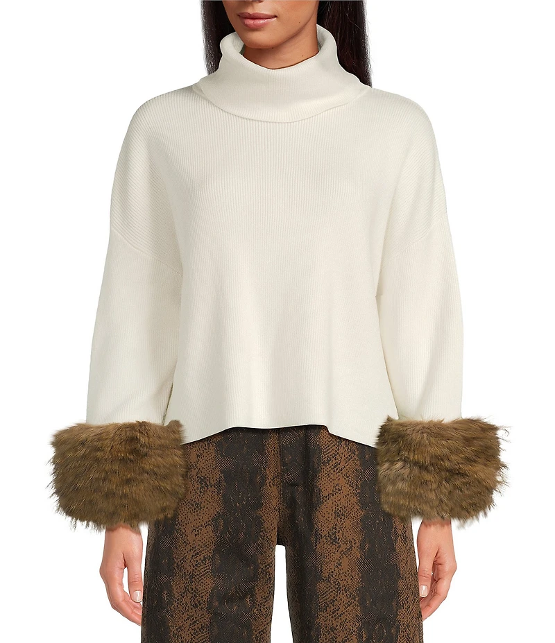 Line and Dot Hadley Turtle Neck Long Sleeve Faux Fur Cuff Sweater