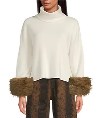 Line and Dot Hadley Turtle Neck Long Sleeve Faux Fur Cuff Sweater