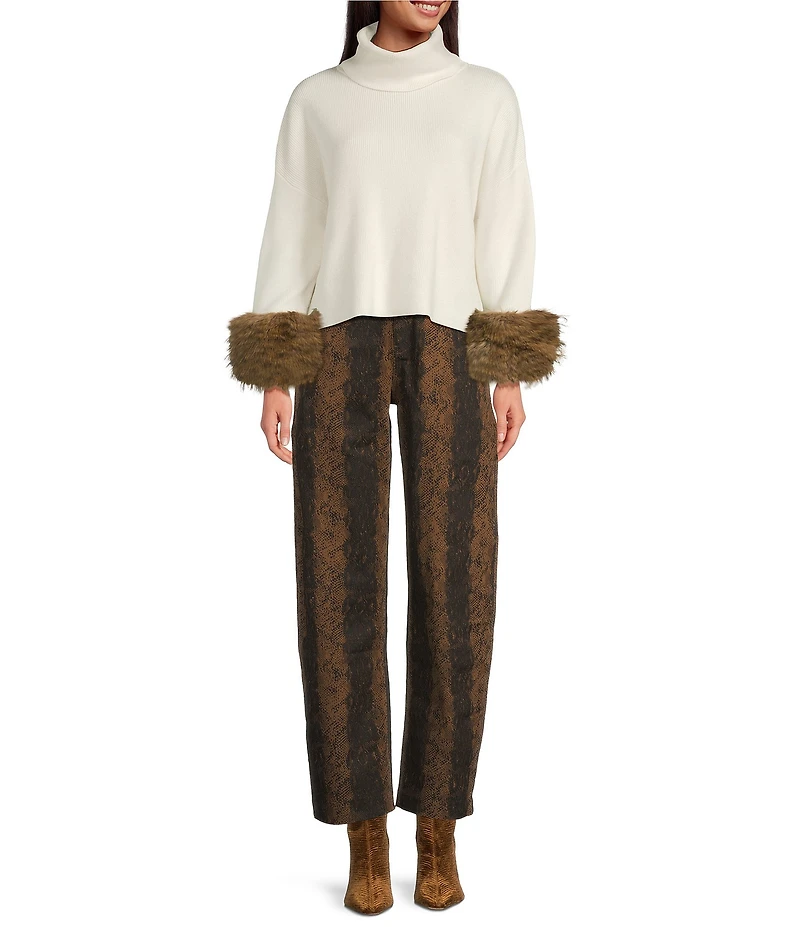 Line and Dot Hadley Turtle Neck Long Sleeve Faux Fur Cuff Sweater