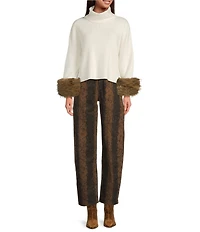 Line and Dot Hadley Turtle Neck Long Sleeve Faux Fur Cuff Sweater