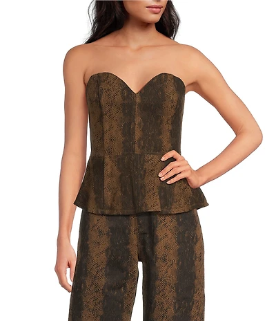 Line and Dot Iggy Snake Print Sweetheart Neckline Sleeveless Peplum Coordinating Top